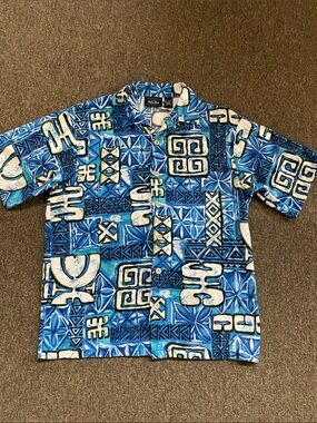 Vintage Anchor Blue Blue & White Tropical Print Button-Down Shirt